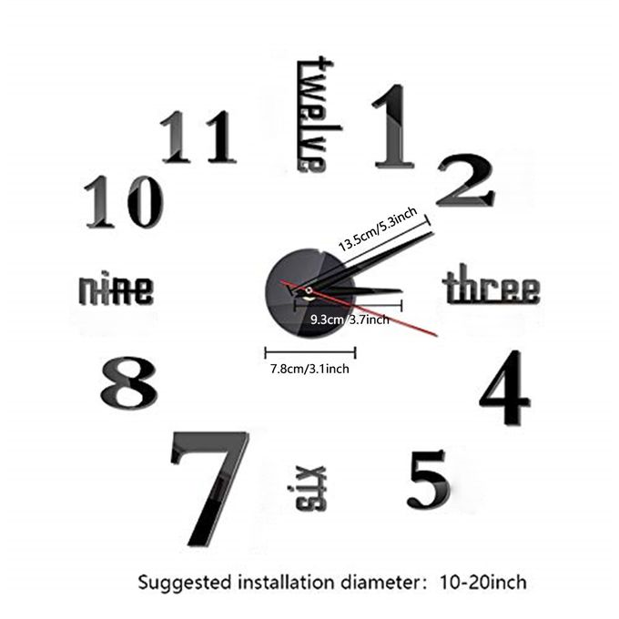 DIY Wall Clocks 3D Mirror Stickers Modern Wall Clock -Black