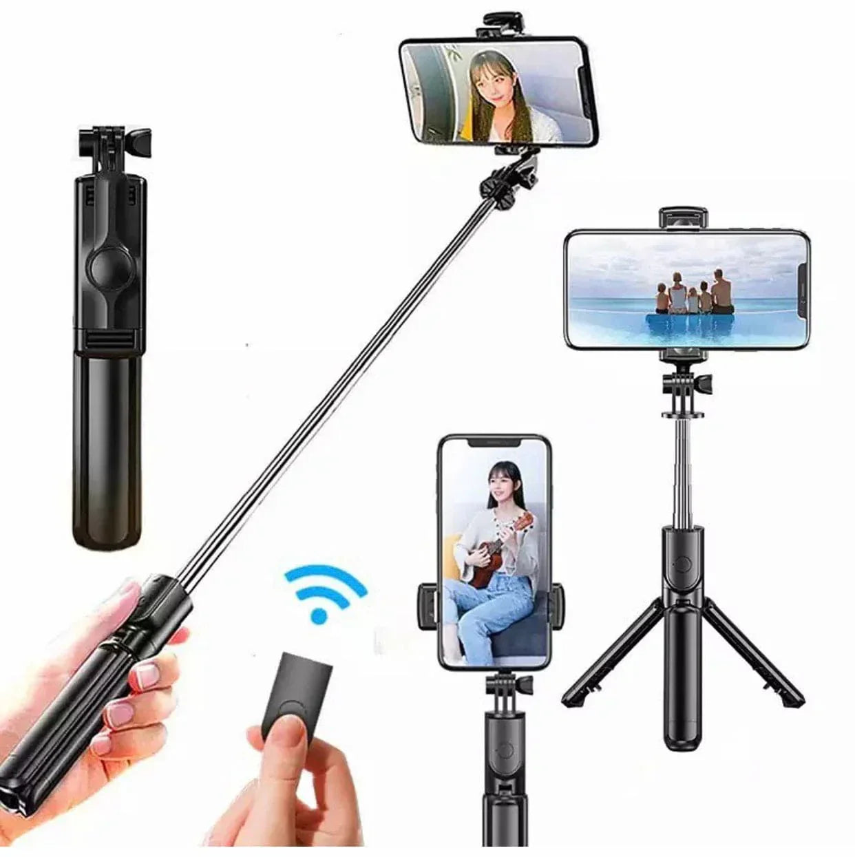 4-in-1 Bluetooth Selfie Stick Tripod | Extendable Stand with Wireless Remote, LED Light & Camera Holder